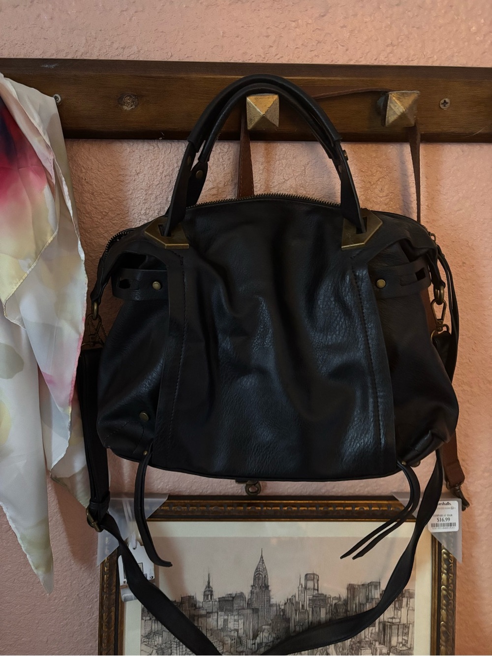 Black satchel with crossbody strap